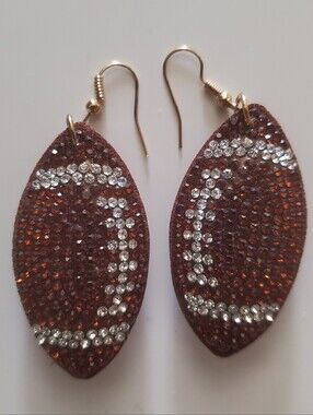 Brown Rhinestone Football  Teardrop Earrings